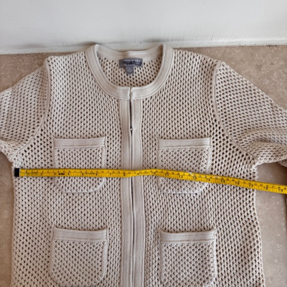 J Crew Light Beige Open Knit Pointelle Stick Cardigan Womens Size S Cotton - Picture 5 of 11